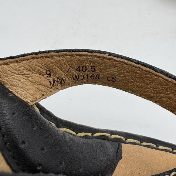 Born Sandals Womens Size 8 Black Leather Espadrille Wedge Heel Mule Toe Loop - Picture 3 of 12
